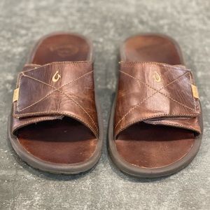 Olukai Men’s Slide Sandals Dark Java Leather Size 10